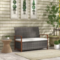 Outsunny Divano da Giardino 2 Posti con Spazio Portaoggetti e Cuscini, in Rattan e Acciaio, 127.5x64x81 cm(m-2)