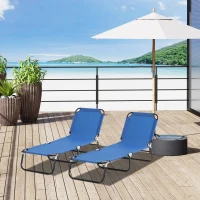 Outsunny Conjunto de 2 Tumbonas Plegables y Reclinables con Respaldo Ajustable en 5 Niveles Carga 120 kg 188x56x28 cm Azul(m-2)