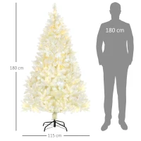 HOMCOM Sapin de Noël artificiel lumineux blanc  180 cm 650 branches 150 LED - support pied pliable(m-3)