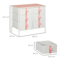 HOMCOM Chest of Drawers, Cloth Organizer Unit with 6 Fabric Drawers, Metal Frame and Wooden Top, Storage Cabinet for Kids Room, Living Room, Closet, Hallway, Pink(m-3)