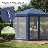 Outsunny 4M Hexagon Gazebo, Netting Party Tent, Patio Canopy Outdoor Event Shelter for Activities, Shade Resistant, Blue(m-6)