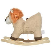 HOMCOM Cheval à Bascule modèle Lion Fonction Musicale Selle Grand Confort Peluche Courte Douce Pour Enfants 18-36 Mois Bois peuplier Marron dim. 68L x 35l x 50H cm(m-11)