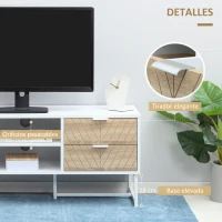 HOMCOM Mueble de TV para Televisores de hasta 47 Pulgadas Mesa para TV de Salón Moderna con 4 Cajones 2 Estantes Abiertos y Gestión de Cables 120x39x48 cm Roble y Blanco(m-7)