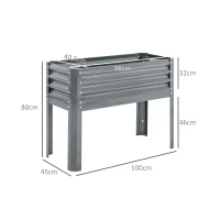 Outsunny Hochbeet Pflanzenbeet Pflanzkasten, wetterbeständig, 100 cm x 45 cm x 80 cm, Silber(m-3)