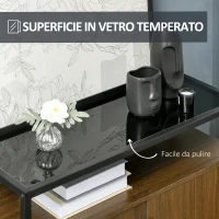 HOMCOM Armadietto Due Ante in MDF con Piano d'Appoggio in Vetro Temperato, 82x30x98 cm, Marrone e Nero(m-5)