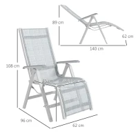 Outsunny Gartensessel Outdoor-Loungesessel Gartenliege, wetterbeständig, 62cm x 96cm x 108cm, Grau + Weiß(m-3)