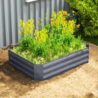 Outsunny Hochbeet aus verzinktem Stahl, Gartenbeet, Pflanzkasten für Garten, Blumenkasten, 120 x 90 x 30 cm, Dunkelgrau(m-8)