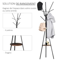 HOMCOM Porte-manteau trépied design contemporain branches étagère + 9 patères dim. 45L x 45l x 180H cm métal marron(m-5)