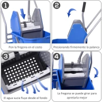 HOMCOM Carro de Limpieza Profesional con Cubo de Fregado Extraíble de 25 Litros y Escurridor de Prensa 72x49,5x95 cm Azul(m-6)