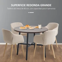 HOMCOM Mesa de Comedor Redonda Mesa de Cocina para 4 Personas con Patas de Acero para Salón Ø80x76 cm Marrón Rústico y Negro(m-5)