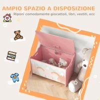 ZONEKIZ Baule Portagiochi per Bambini con Coperchio e Cerniera di Sicurezza in MDF, 60x37x39cm, Rosa(m-6)