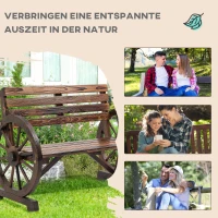 Outsunny Gartenbank, Wagenrad-Design, für 2 Personen, Naturholz, dunkelbraun, 105,5 x 56 x 79cm(m-7)