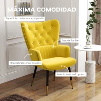 HOMCOM Butaca de Salón Sillón Individual Tapizado en Terciopelo con Respaldo Alto Estilo Moderno 68x72x103 cm Amarillo(m-4)