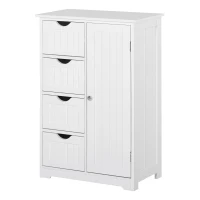 kleankin Armario Auxiliar de Baño Mueble para Baño con Puerta 4 Cajones y Estante Ajustable para Cocina Salón 56x30x83 cm Blanco(m-10)