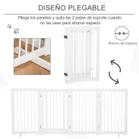 PawHut Barrera de Seguridad para Perros Plegable de 4 Paneles Barrera de Seguridad para Escalera Pasillo 220x36x91 cm Blanco(m-4)