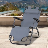 Outsunny Sonnenliege mit Kissen, Klappbare Strandliege, 2-Stufige Gartenliege , 2-in-1 Relaxliege, Metall + Oxfordstoff, Grau 118 x 60 x 80 cm(m-2)