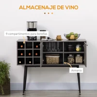 HOMCOM Aparador de Cocina Mueble Buffet Auxiliar con Armario y Botellero para Salón Comedor 106,6x40x82 cm Gris(m-4)