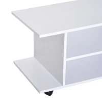 HOMCOM Meuble TV avec roulettes pivotantes, banc TV en bois avec étagères, support télé pour télévision jusqu'à 42 pouces, style contemporain pour salon chambre et bureau, 80 x 40 x 40 cm, blanc(m-7)