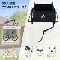HOMCOM Remorque de transport vélo cargo barre d'attelage incluse housse amovible 4 réflecteurs charge max. 40 Kg noir rouge(m-4)