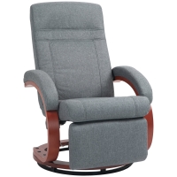 HOMCOM Relaxsessel mit klappbarer Fußstütze, drehbar, neigbare Lehne, Leinenoptik, bis 140 kg, Grau
