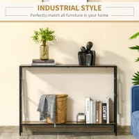 HOMCOM Industrial Console Table with Storage Shelf, Narrow Hallway Dressing Desk with Metal Frame for Living Room, Bedroom, Rustic Brown(m-4)