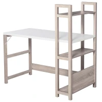 HOMCOM Computer Desk with 3 Tier Storage Shelves on Left or Right, 120cm Writing Table for Home Office, Study, Bedroom, White and Oak(m-11)