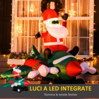 HOMCOM Babbo Natale Gonfiabile su Aereo 160cm con Luci LED Integrate, Decorazione Natalizia da Esterno(m-4)