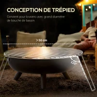 Outsunny Grille de barbecue en acier galvanisé grille BBQ portable avec 3 pieds repliables Ø 50 cm(m-4)