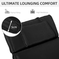 Outsunny Garden Sun Lounger Cushion Replacement Soft Sunbed Reclining Chair Relaxer Pad with Pillow, Cushion ONLY - Black(m-4)