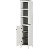 kleankin Tall Bathroom Storage Cabinet, Freestanding Tower Cabinet with 3 Open Shelves and Adjustable Shelf, Antique White(m-11)