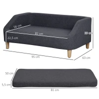 PawHut Hundesofa, Haustiersofa Katzensofa Hundebett für mittelgroße und große Hunde, Hundecouch mit Erhöhtem Design, Hundesessel mit Holzbeine, Dunkelgrau, 95 x 63 x 39 cm(m-3)