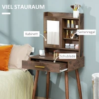 HOMCOM Schminktisch Frisiertisch modern Kosmetiktisch mit Spiegel Schublade Schlafzimmer Spanplatte Walnuss 60 x 45 x 134 cm(m-4)