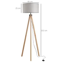 HOMCOM Floor Lamp with Elegant Wood Tripod, Free Standing E27 Bulb Lamp Versatile Use For Home Office - Grey(m-3)