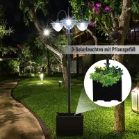 Outsunny Solar Laterne Stehleuchte aus Metall, Gartenlaterne mit Lichtsteuerung, 189 cm hoch, Windlicht Außenleuchte, Wasserdicht IP44 mit Blumentopf-Basis für Garten Balkon Deko Schwarz(m-7)