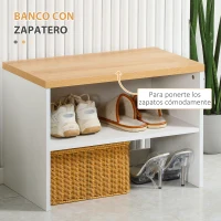 HOMCOM Mueble de Entrada Recibidor Incluye Perchero con Estante y Ganchos Banco Zapatero 60x28x120 cm y 60x35x45 cm Natural(m-6)