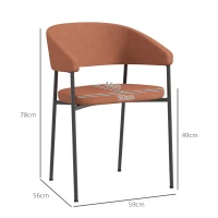 HOMCOM Set 2 Sedie da Pranzo Imbottite e Monoblocco, in Tessuto Effetto Lino e Acciaio, 59x56x78 cm, Arancione(m-3)