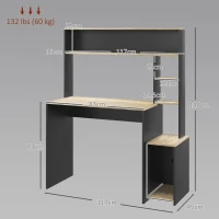 HOMCOM Scrivania Moderna con Ripiani e Supporto per CPU in Legno, 114x45x138cm, Grigio e Legno Naturale(m-3)