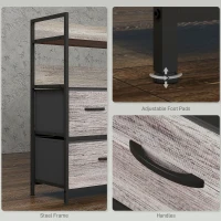 HOMCOM Rustic Chest of Five Fabric Drawers - Grey Wood Effect(m-7)