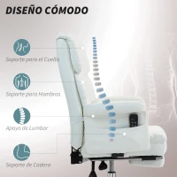 HOMCOM Silla de Oficina con 6 Puntos de Masaje Reposapiés Retráctil Altura Ajustable Control Remoto y Soporte Lumbar Blanco(m-5)