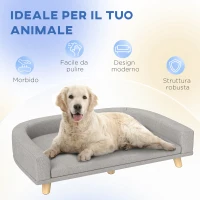 PawHut Divano per Cani di Taglia Grande con Cuscino Sfoderabile, in Poliestere e Legno, 98x67x25 cm, Grigio(m-7)