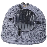PawHut Cestino per Gatti Fino 5Kg in Vimini, Trasportini Gatti Vimini, Naturale Grigio con Cuscino Incluso (47cm x 35cm x 35cm)(m-4)