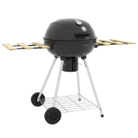 Outsunny Barbacoa Portátil con 2 Ruedas Estantes Plegables Termómetro y Parrilla Metálica para Pícnic Camping 117x68x91 cm Negro(m-1)