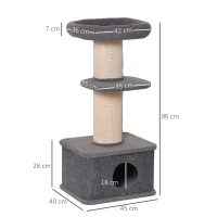 PawHut 96cm Cat Tree for Indoor Cats Kitten Tower Multi level Activity Center Pet Furniture with Sisal Scratching Post Condo Removable Cover Grey(m-3)