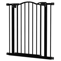 PawHut Metal 74-80cm Adjustable Pet Gate Safety Barrier w/ Auto-Close Door Black(m-11)