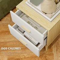 HOMCOM Mesitas de Noche de 2 Piezas con Cajones y Asas de Bambú Mesas Auxiliares para Salón Dormitorio Roble(m-5)