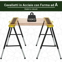 DURHAND Set 2 Cavalletti da Lavoro Pieghevoli e Portatili con Piano di Lavoro Antiscivolo Giallo e Nero, per Fai da Te(m-6)