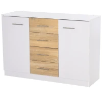 HOMCOM Buffet commode meuble de rangement 4 tiroirs coulissants 2 placards avec étagère blanc chêne clair(m-1)