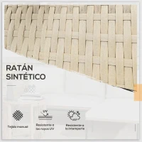 Outsunny Conjunto de Muebles de Jardín Exterior de Ratán con Sofá de 2 Plazas Chaise Longue Cojines y Mesa Auxiliar Crema(m-4)