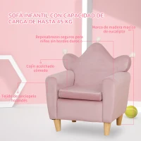 HOMCOM Sillón Infantil Mini Sofá para Niños de +3 Años con Asiento Acolchado y Reposabrazos 50x42x58 cm Rosa(m-4)