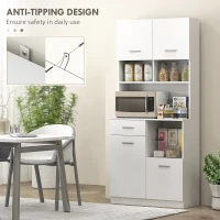 HOMCOM Dulap Înalt pentru Bucătărie cu Sertar, 4 Dulapuri și 3 Spații Deschise, 80x35x180 cm, Alb(m-7)